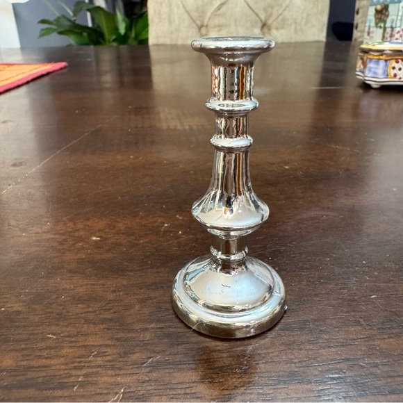 Small Metal Candlestick Holder Metal Silver Tone - Picture 3 of 9